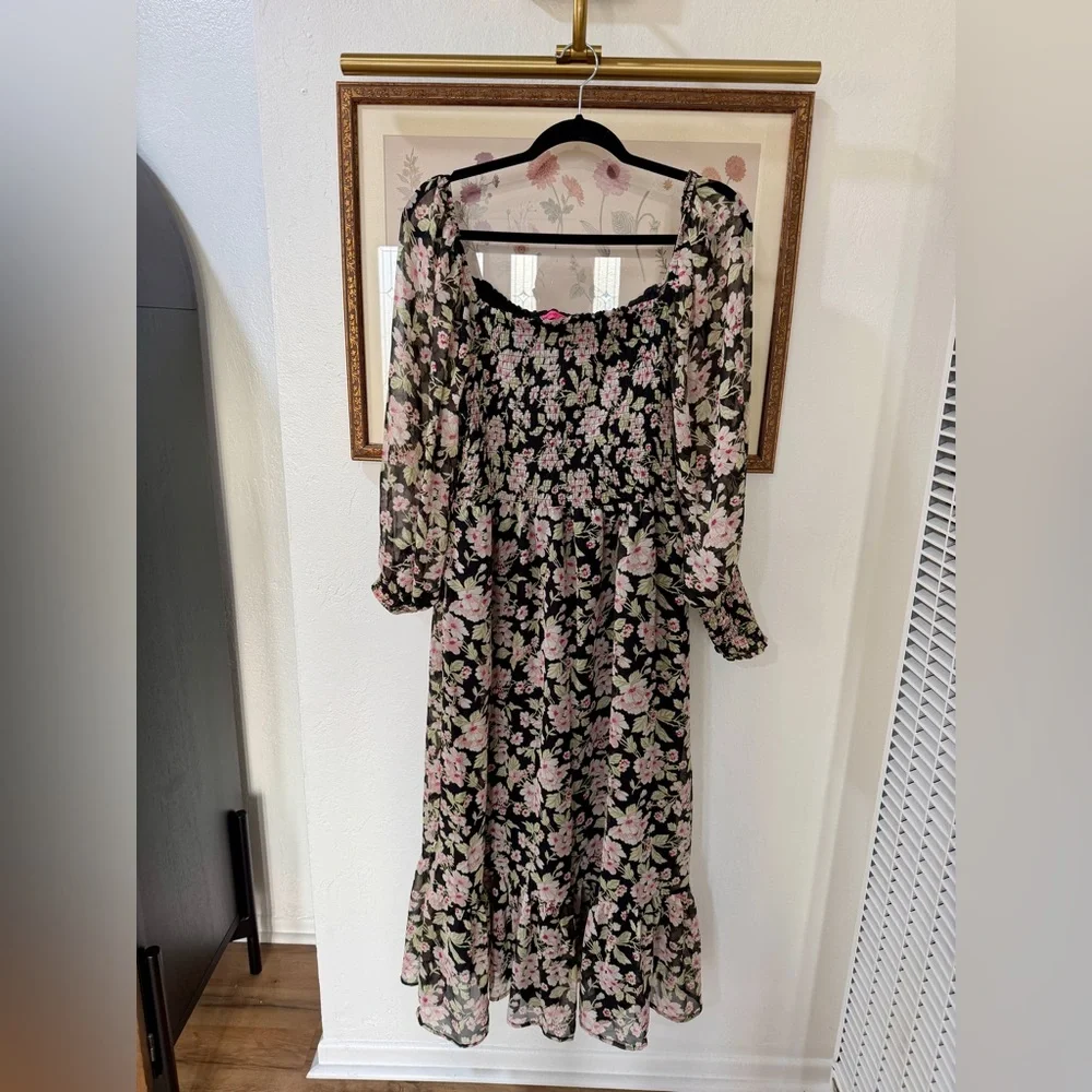 EUC Betsy Johnson Floral Black and Pink Women's Dress - Picture 2 of 6